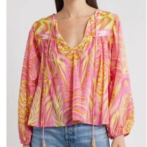 FARM RIO Pink Pineapple Tapestry Blouse Size Small NWT